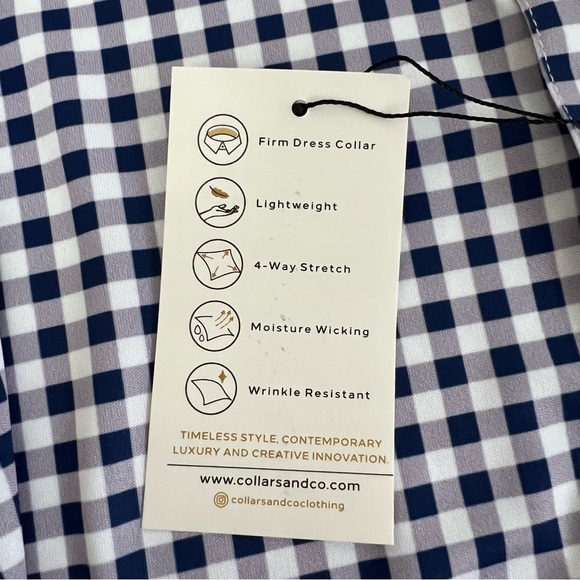 Collars & Co. Relaxed Dress Collar Polo NWT Size XL Navy Gingham Short Sleeve - Picture 9 of 12